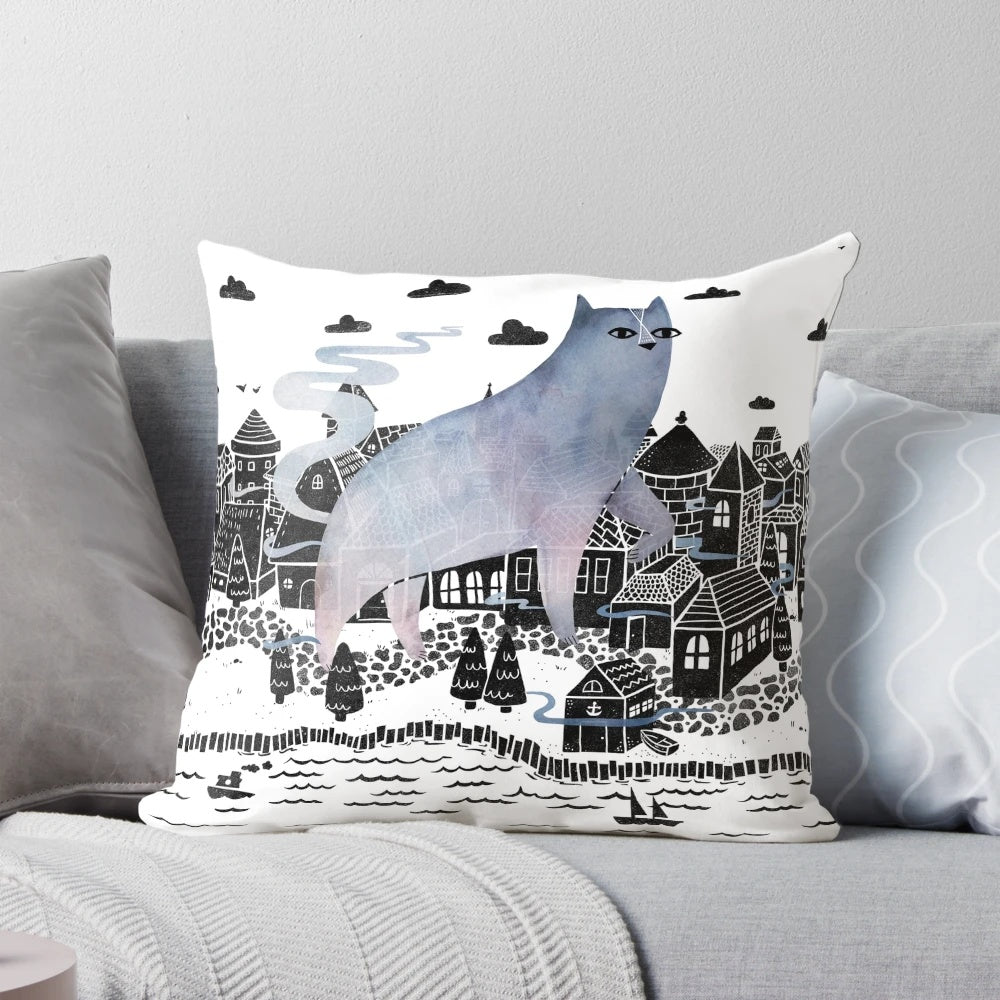 Dreamy and atmospheric fog pillow featuring a nature landscape design