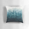 Cozy forest-themed decorative pillow with a misty, vintage-inspired design