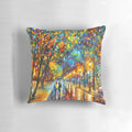 Dreamy forest landscape oil painting on a decorative pillow