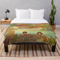 Plush blanket featuring a dreamy hot spring scene with a couple under the moon
