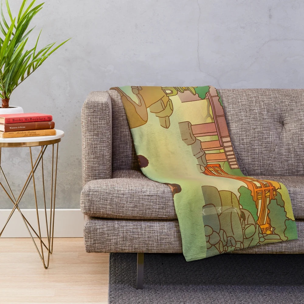 Plush blanket featuring a dreamy hot spring scene with a couple under the moon