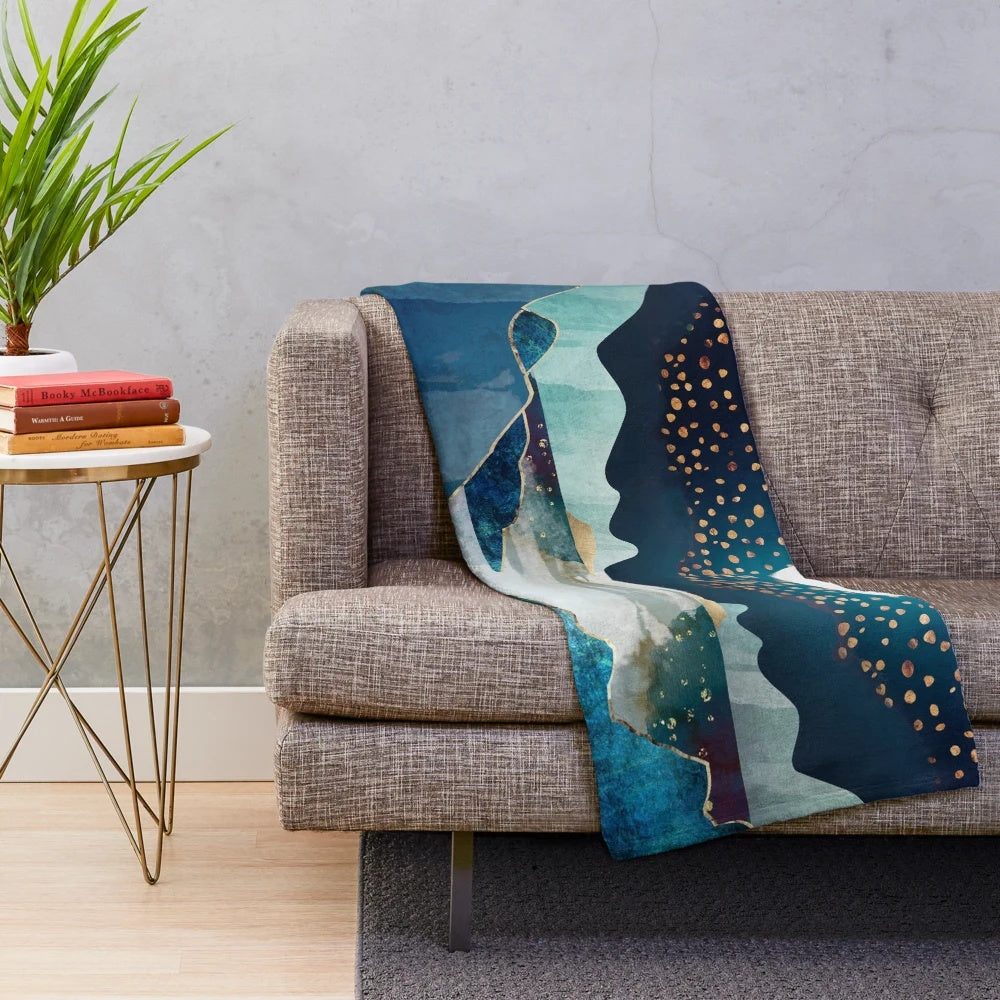 Moon Glow Plush Blanket with Celestial Watercolor Design