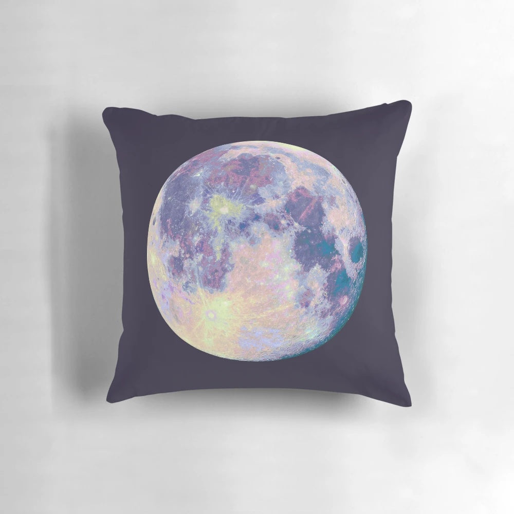 Soft, plush moon-themed pillow in a range of vibrant colors