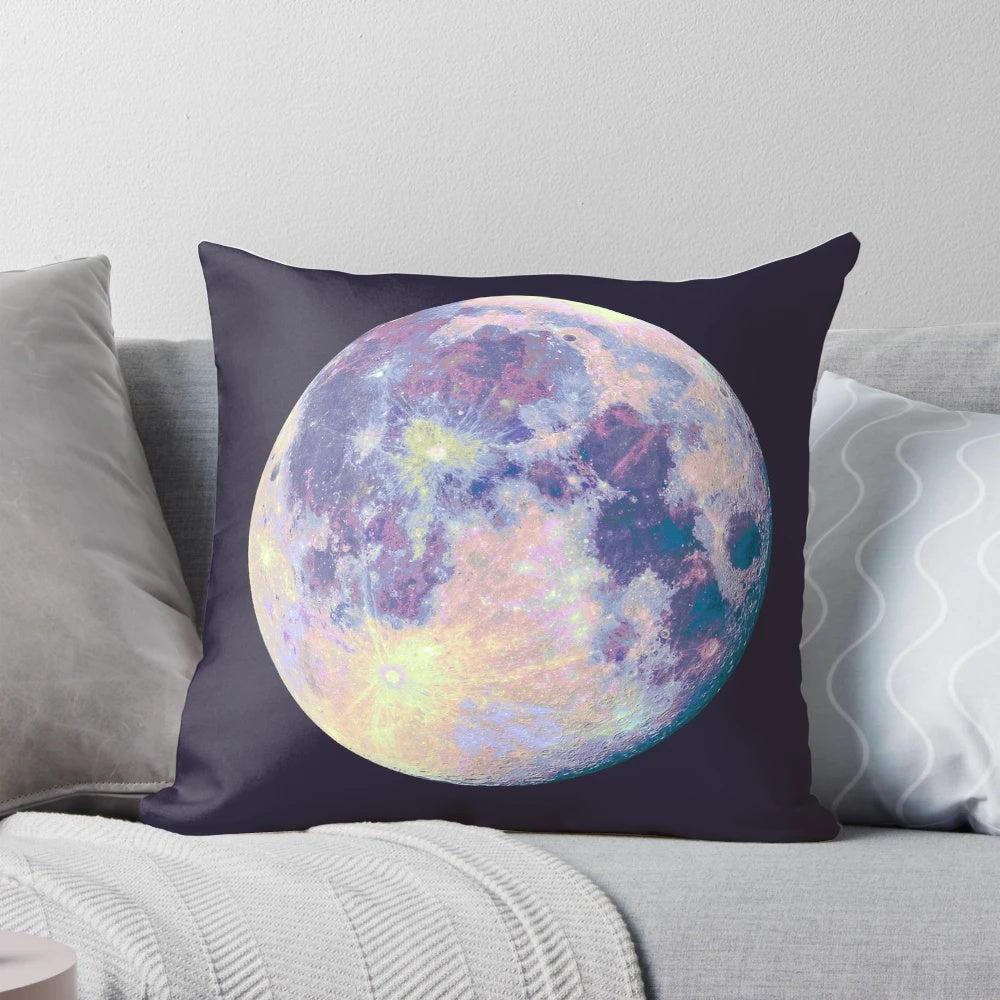 Soft, plush moon-themed pillow in a range of vibrant colors