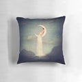 Whimsical moon and river pillow with a surreal, fantasy design for a cozy, cosmic-themed bedroom