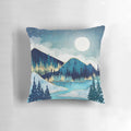 A cozy pillow with a vibrant celestial landscape design featuring stars, trees, and a calming blue and teal color palette.