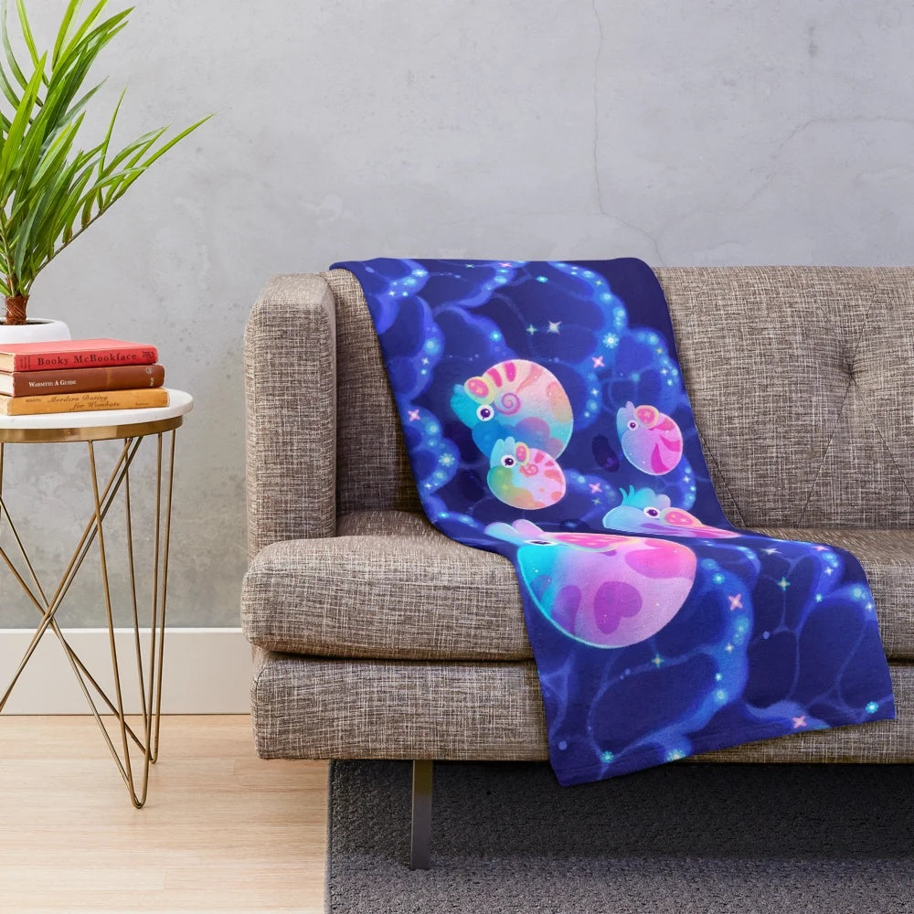 Dreamy nautilus plush blanket with deep sea and underwater designs