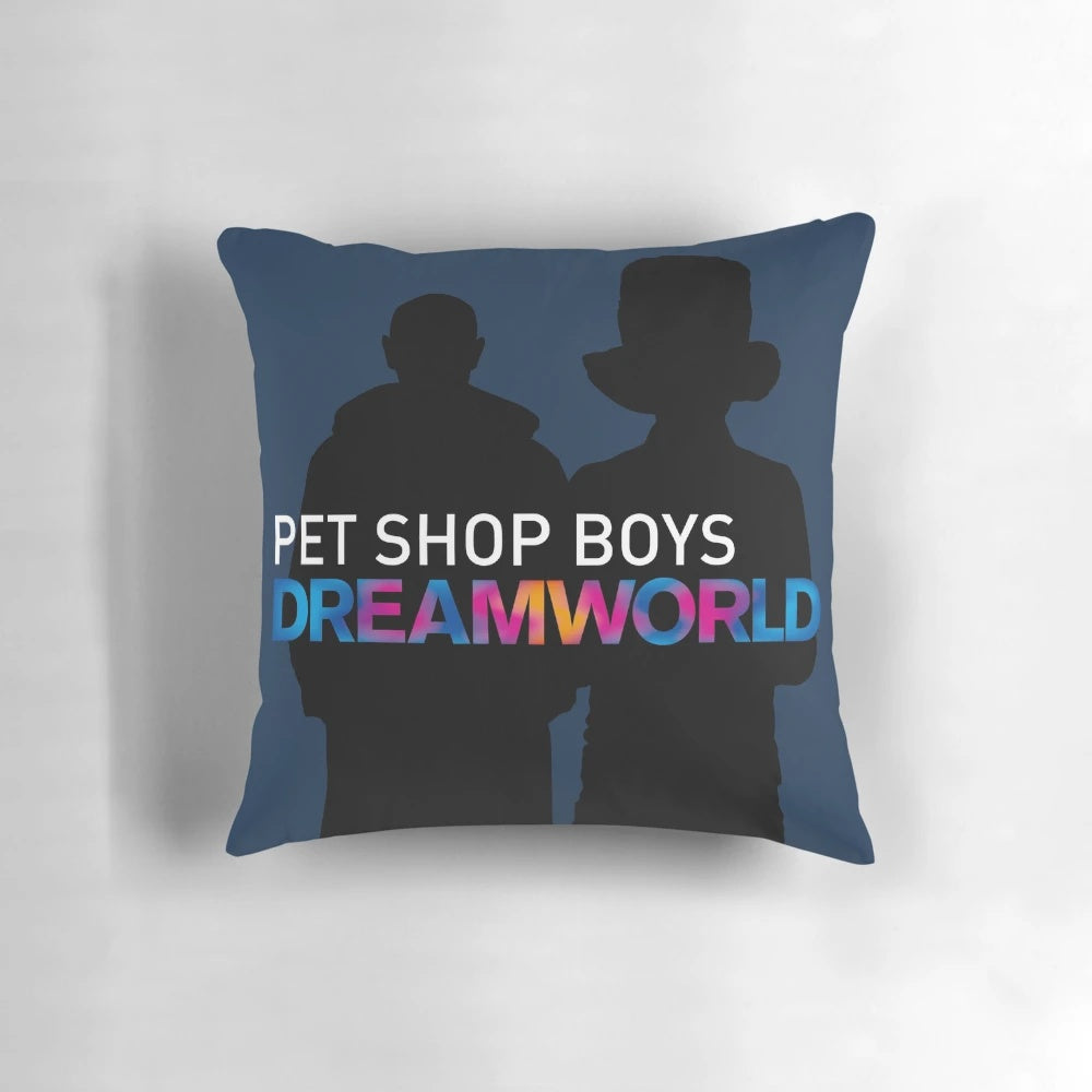 Soft, comfortable masjuna pet pillow featuring the Pet Dreamworld Tour 2022 design