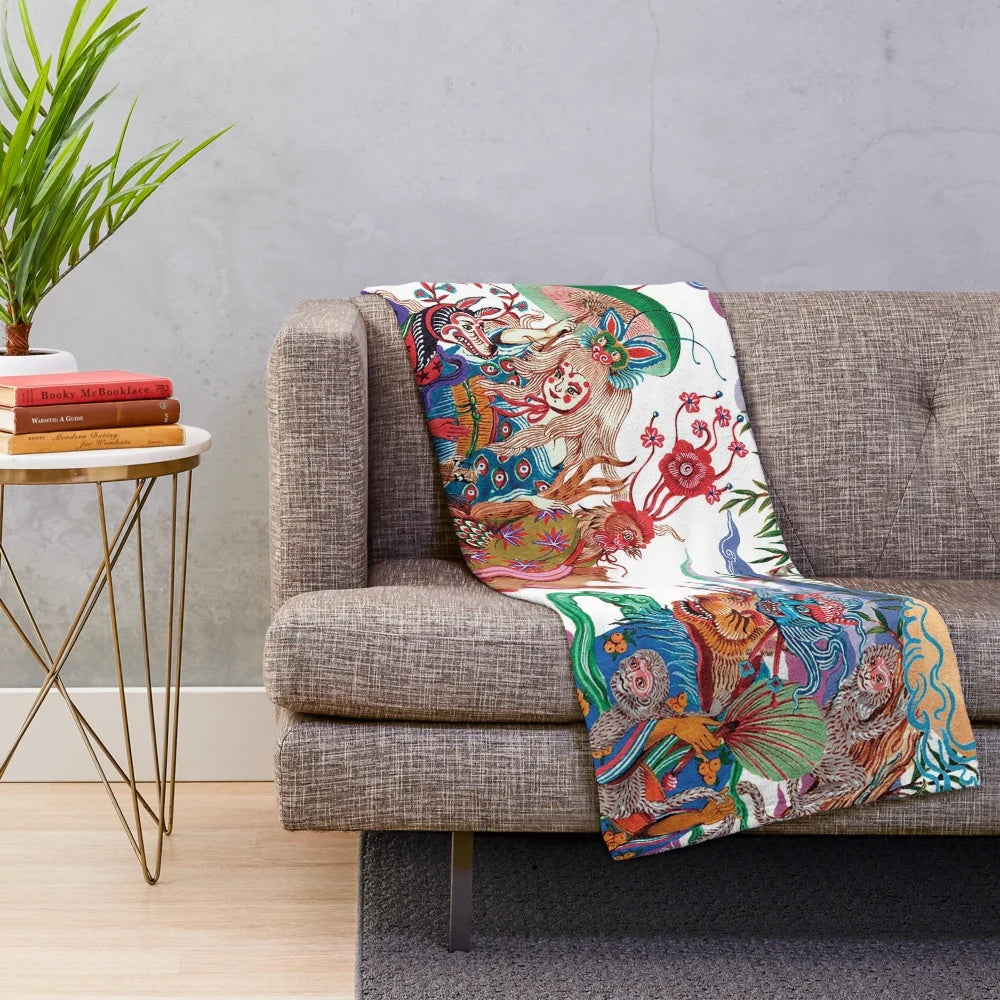 Plush blanket with a nature-inspired, psychedelic design