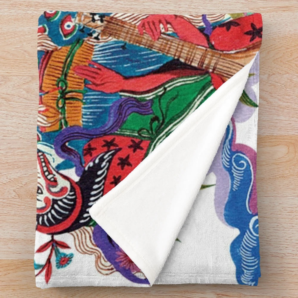 Plush blanket with a nature-inspired, psychedelic design