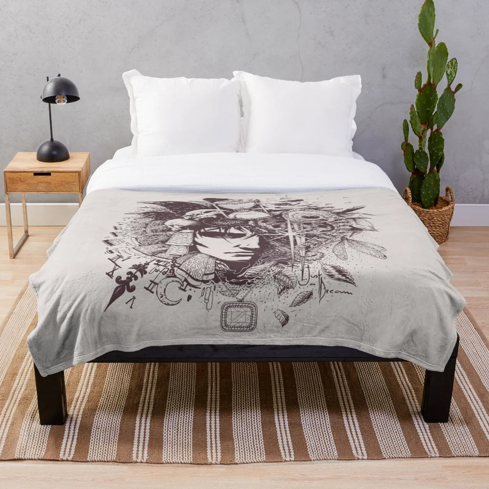 Plush blanket with a whimsical, dreamlike pop art design