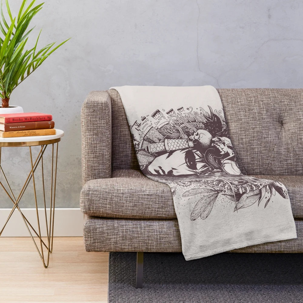 Plush blanket with a whimsical, dreamlike pop art design