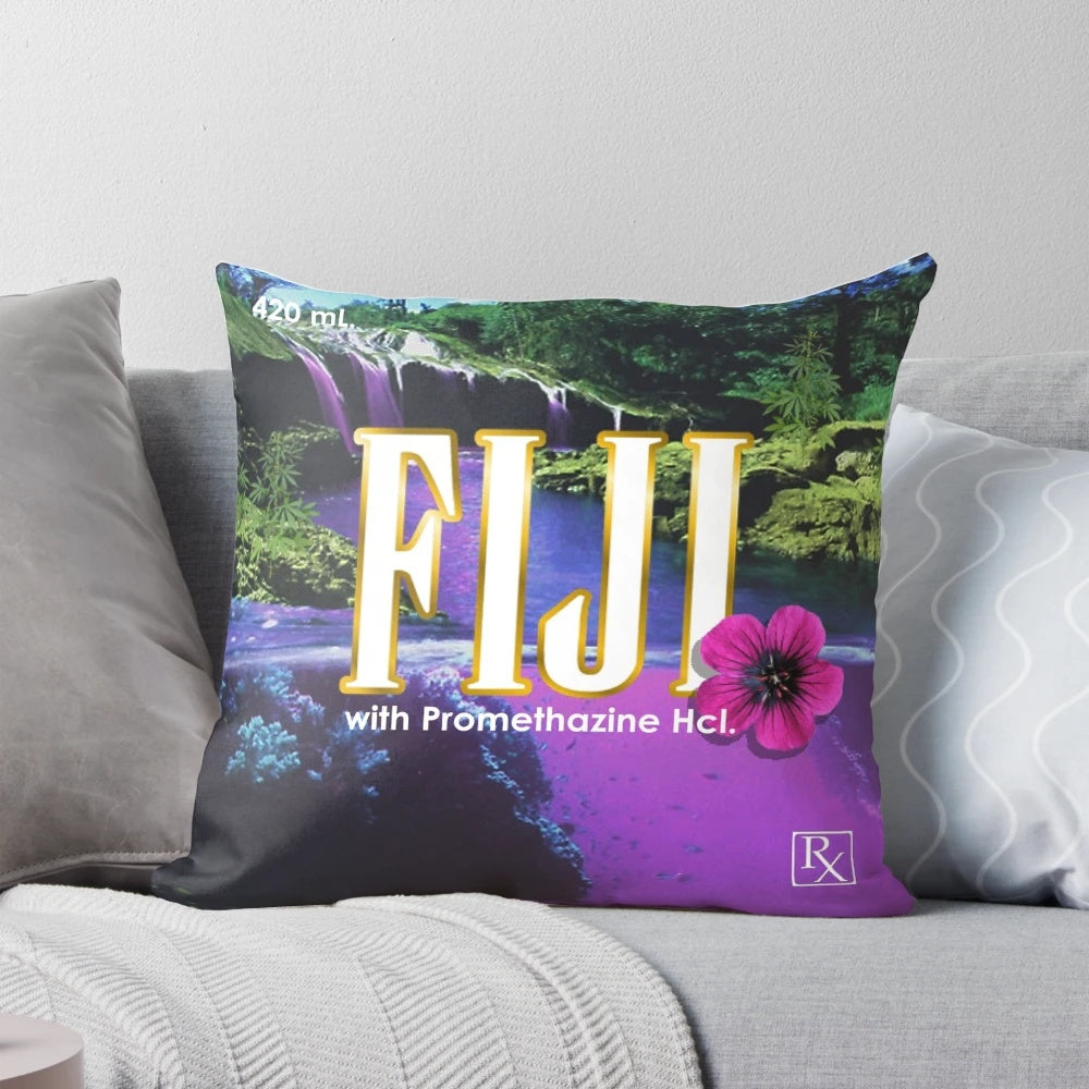A soft, purple pillow in a vaporwave-inspired landscape, evoking a dreamlike and relaxing atmosphere.