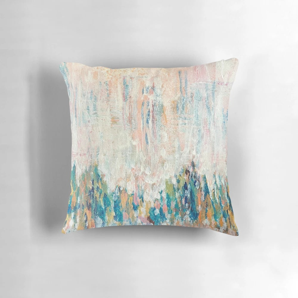 Raining Up abstract design rain pillow with colorful dots and raindrops