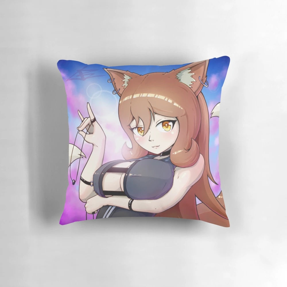 Soft, plush pillow featuring a beautiful anime fox girl character with dreamy skies