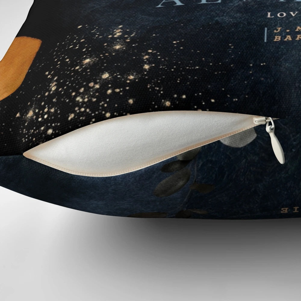 A soft, modern pillow with an abstract design inspired by the classic story of Peter Pan