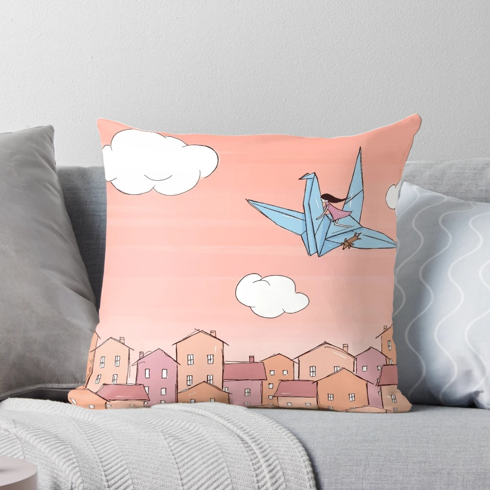 Soft, plush sunrise-inspired pillow with dreamy, whimsical design