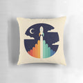 Plush pillow with an "Up" themed design featuring clouds, the moon, and a rocket ship against a night sky.