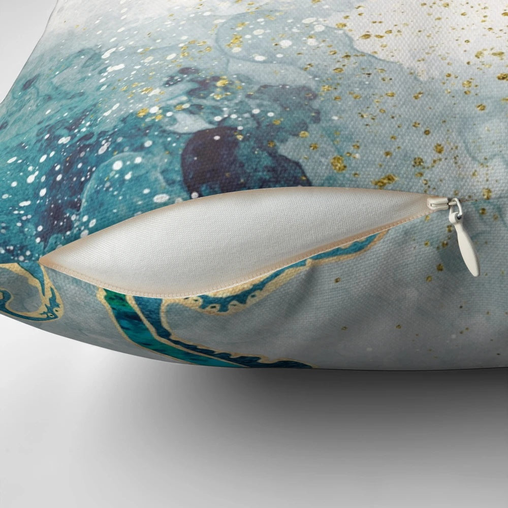 Underwater Dream V Pillow featuring a watercolor octopus design in shades of blue, gold, and mint