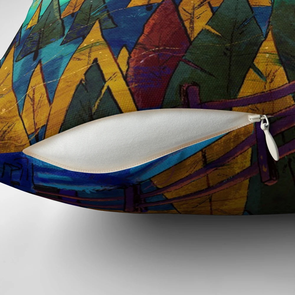A plush pillow featuring a starry night sky design, perfect for travel and camping.
