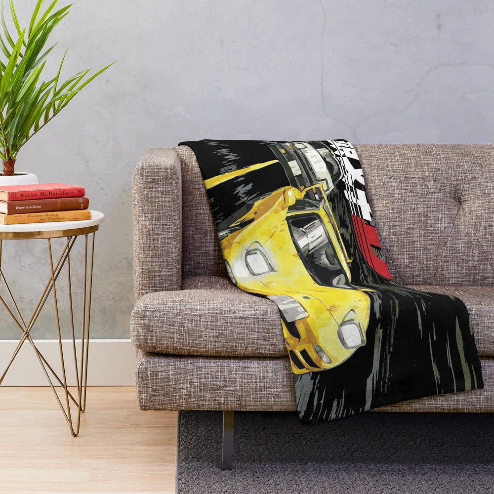 Initial D inspired plush blanket featuring the iconic AE86 Sprinter Trueno and FD3S RX-7 drifting on a mountain road