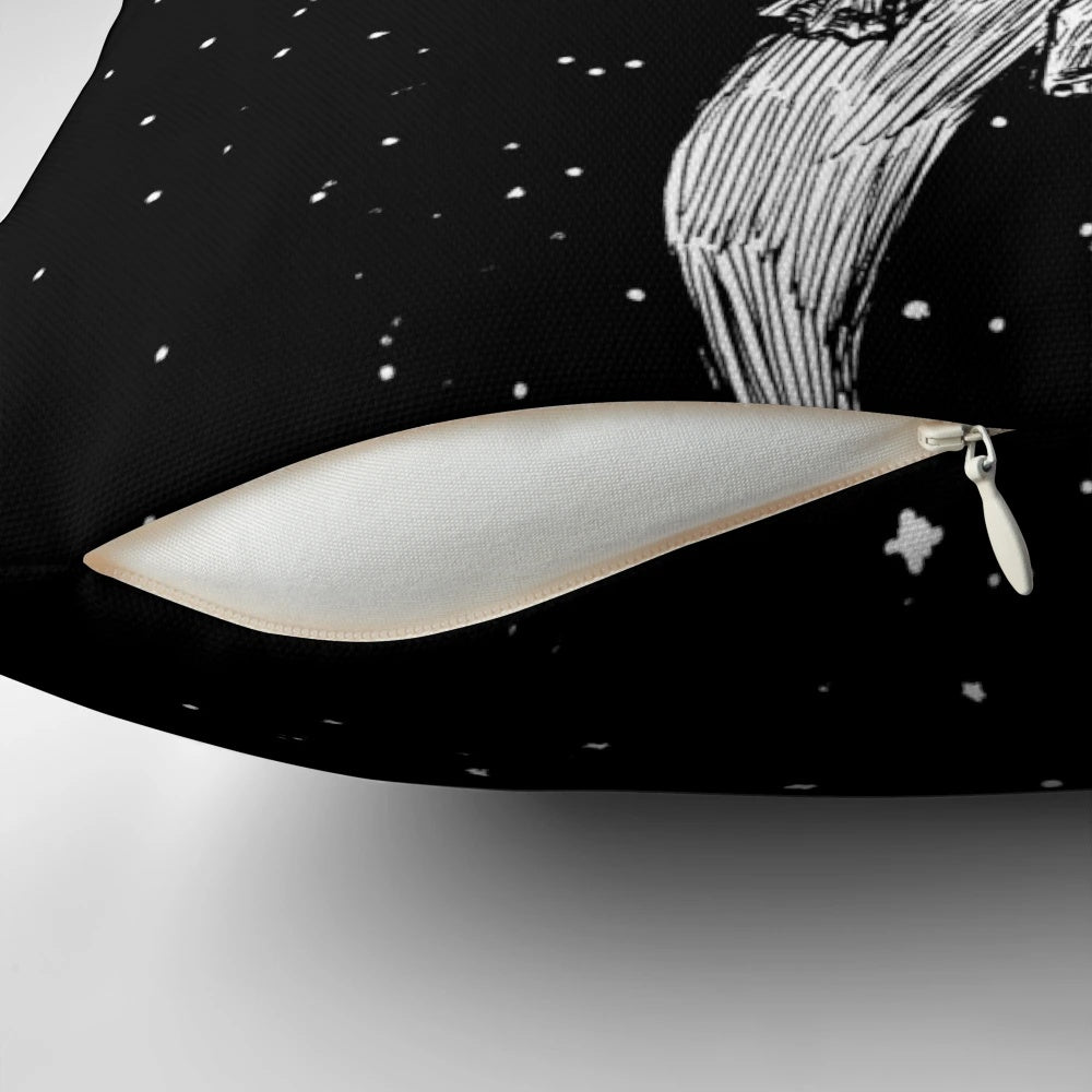 Colorful pillow featuring a drifting otter in a starry outer space scene