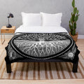Black and white tree of life plush blanket with Celtic, pagan, and Norse mythology inspired design
