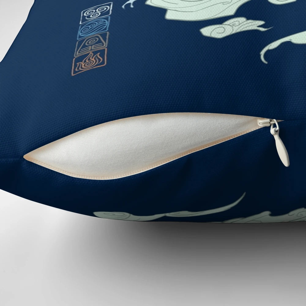 Two avatars from the Avatar: The Last Airbender and The Legend of Korra TV shows printed on a decorative pillow.