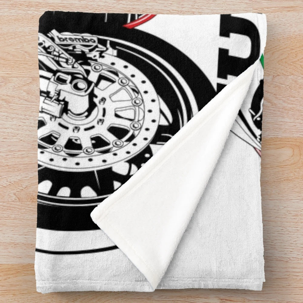 Ducati 916 inspired plush blanket with motorcycle racing design