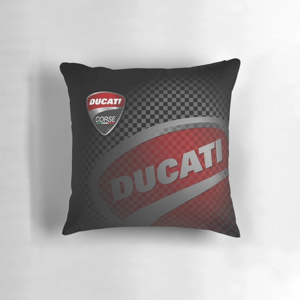 Ducati-inspired design concept pillow with motorcycle and racing elements
