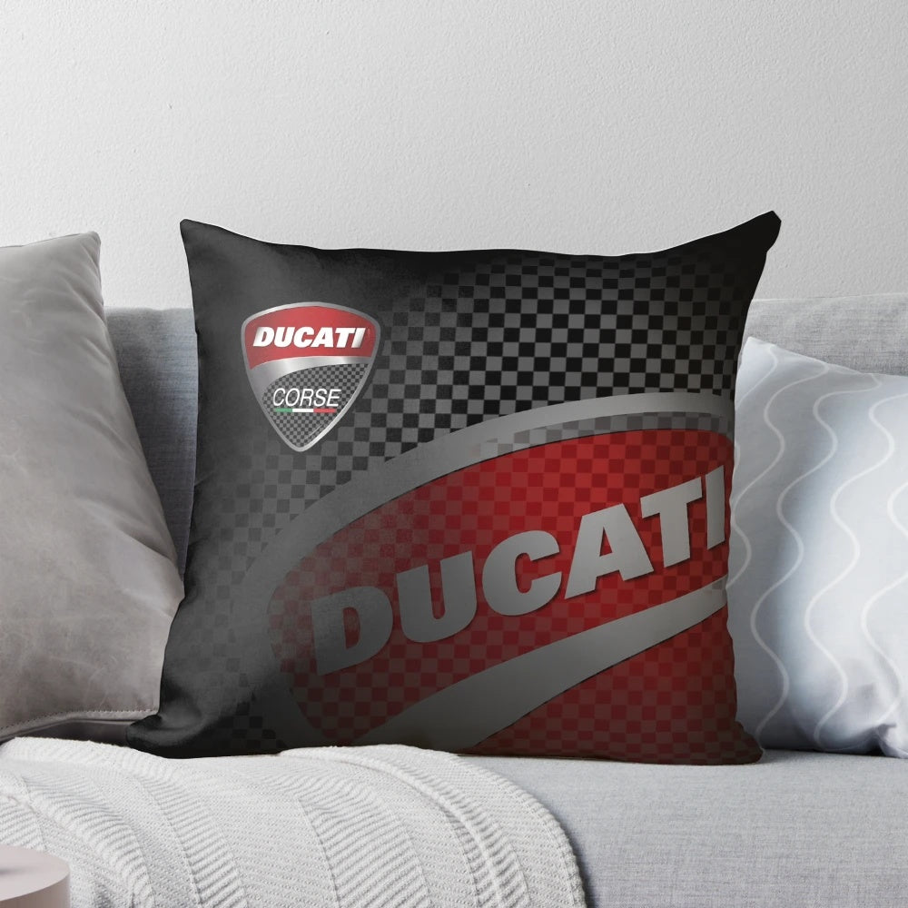 Ducati-inspired design concept pillow with motorcycle and racing elements