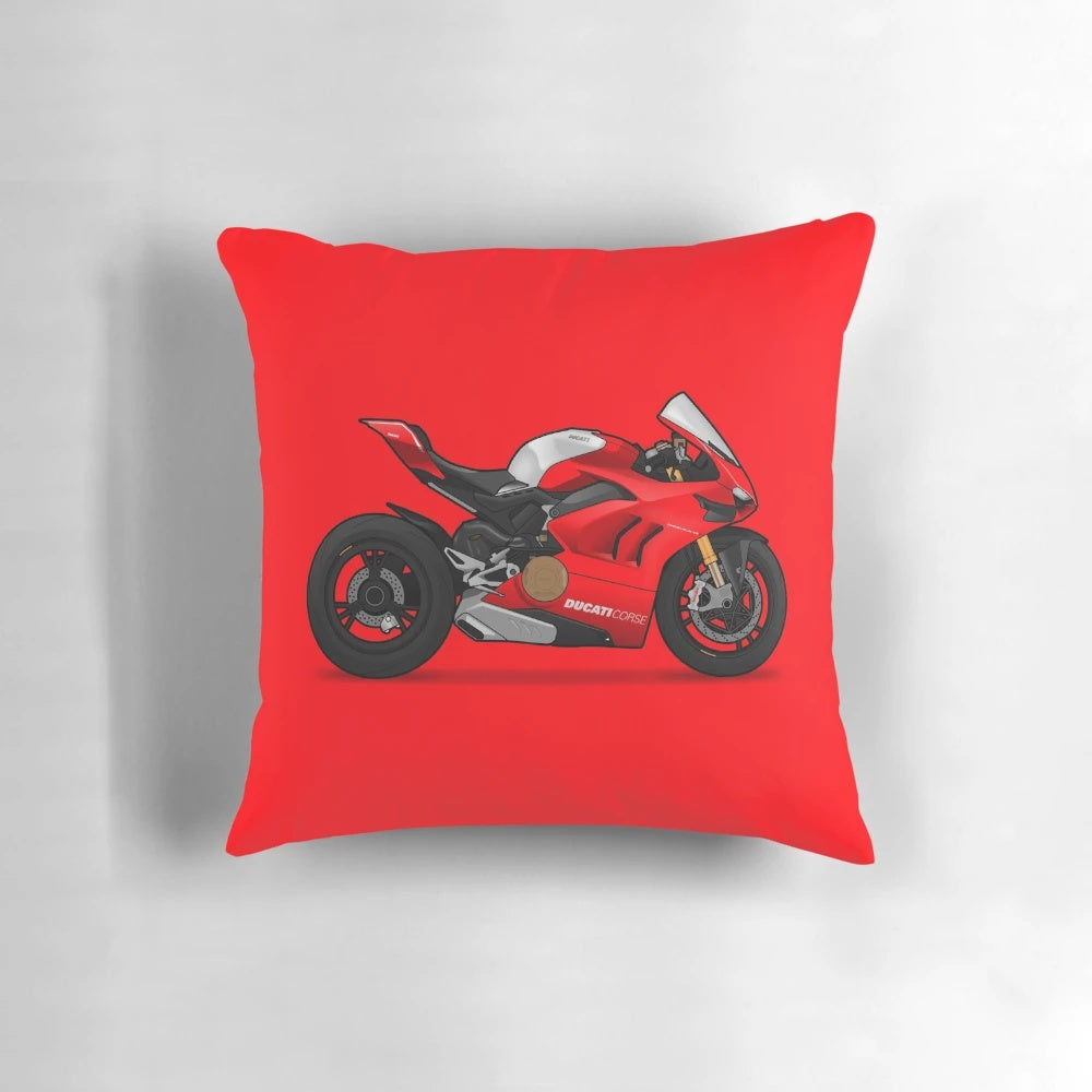 Ducati Panigale V4R motorcycle-themed decorative pillow with bold colors and design