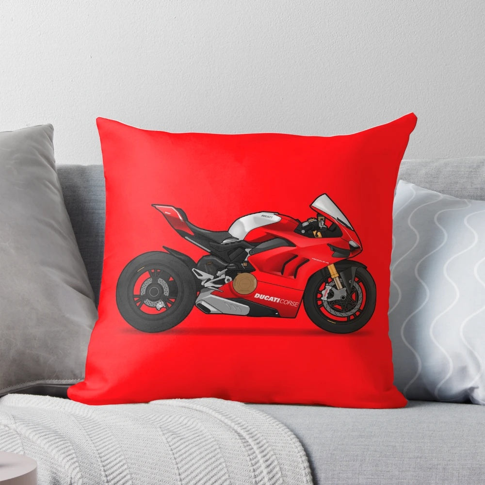 Ducati Panigale V4R motorcycle-themed decorative pillow with bold colors and design