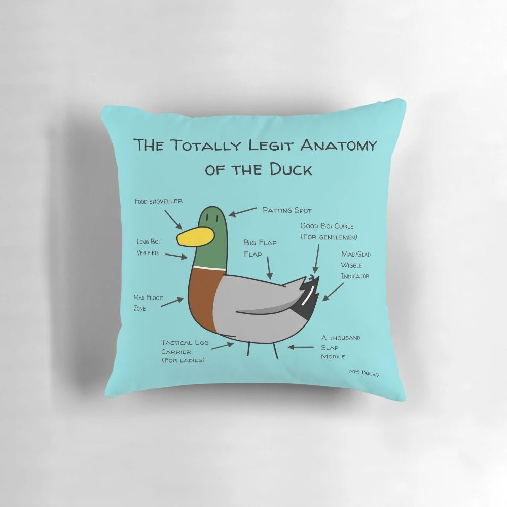 Anatomical chart-inspired duck pillow designed by Ducko Originals