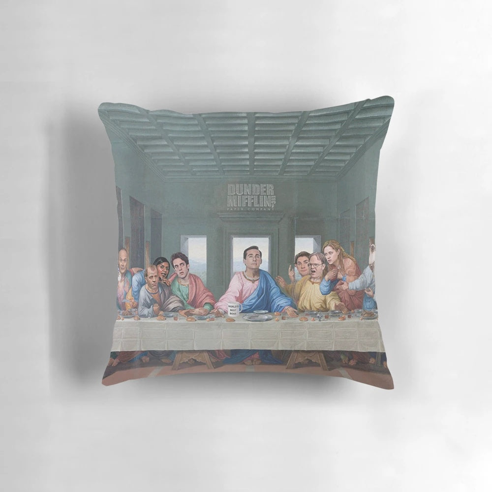 Dunder Mifflin The Last Supper Office Parody Pillow featuring characters from the TV show The Office