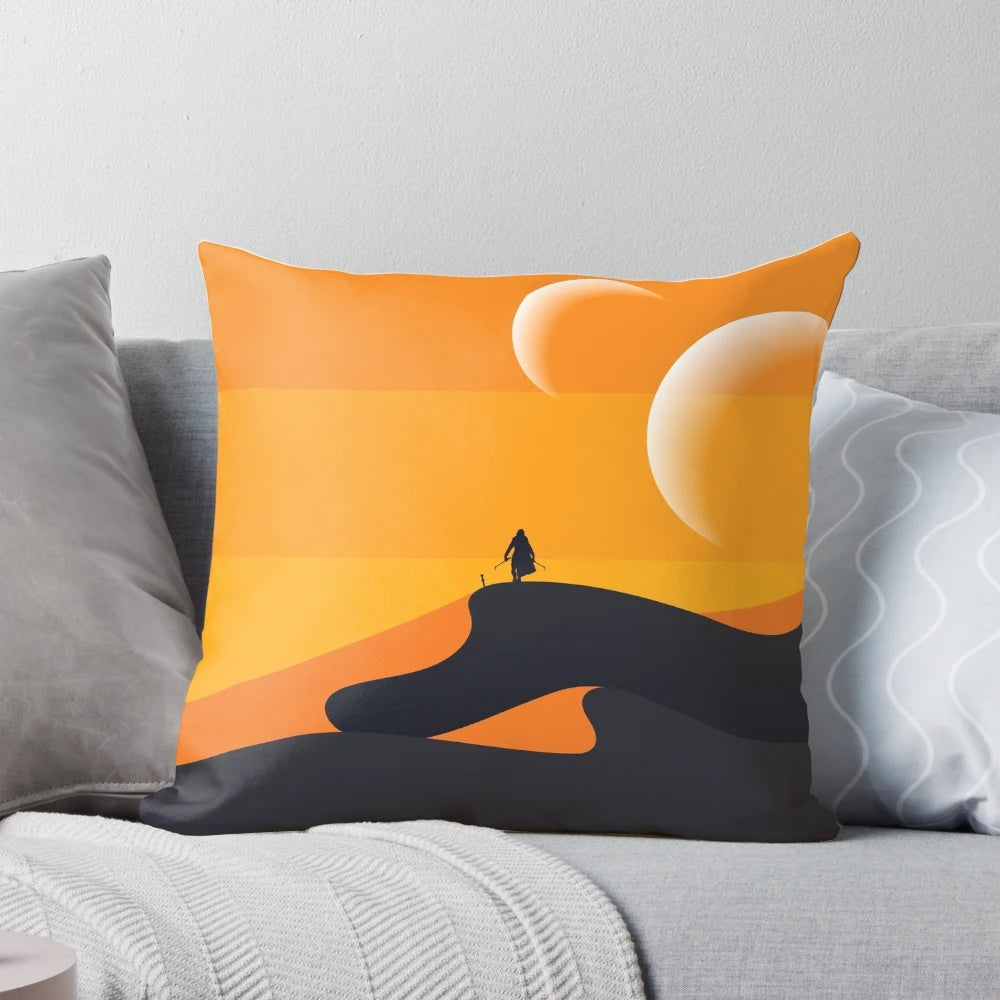 Dune 2021 Arrakis Desert Poster Pillow, featuring the iconic sandworm and desert landscape from the sci-fi film.