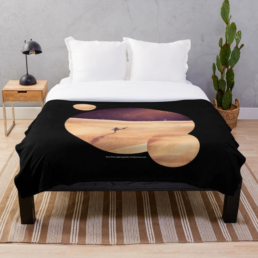 Dune-inspired plush blanket featuring the Arrakis landscape and design elements