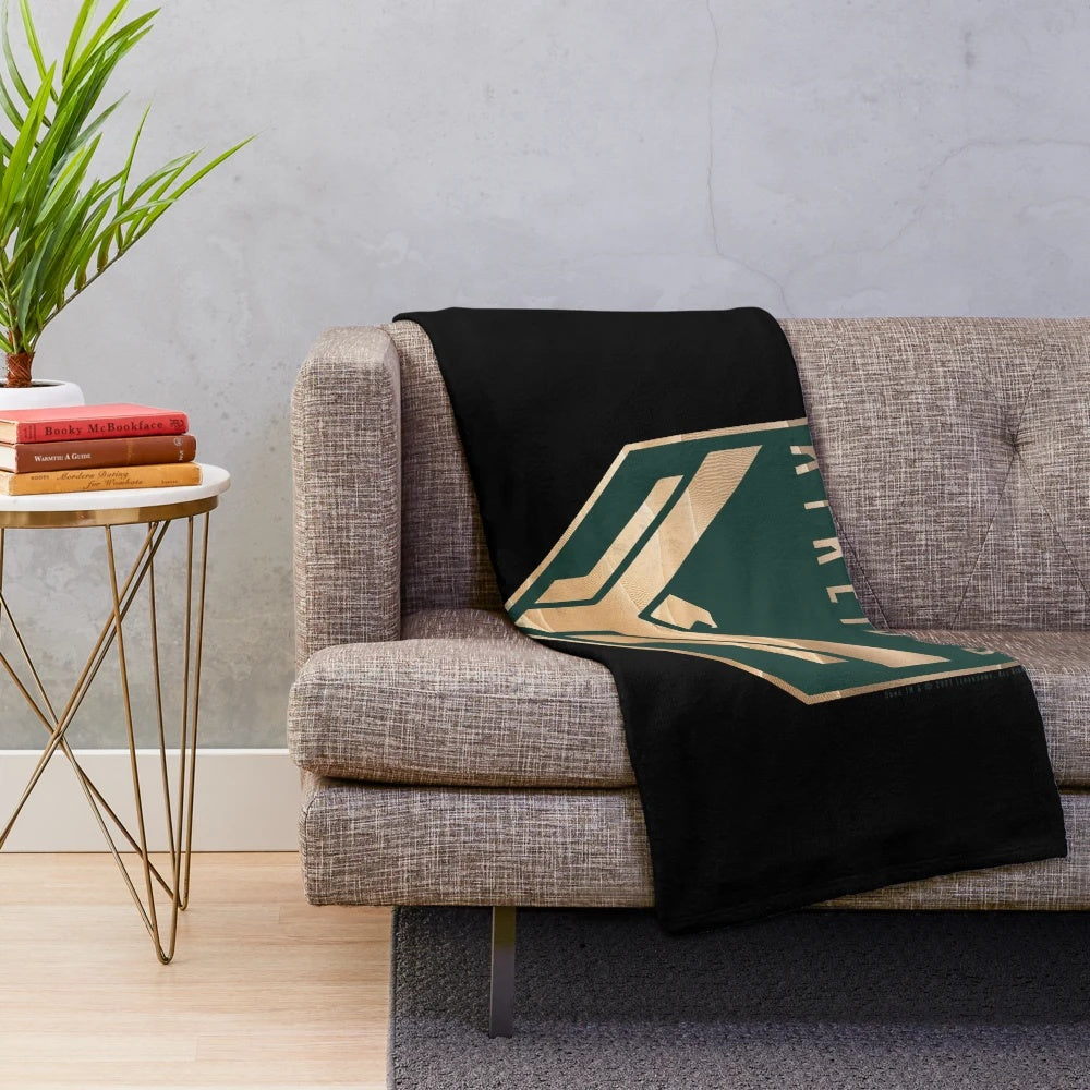 Dune-inspired House Atreides plush blanket with dark inverted badge design