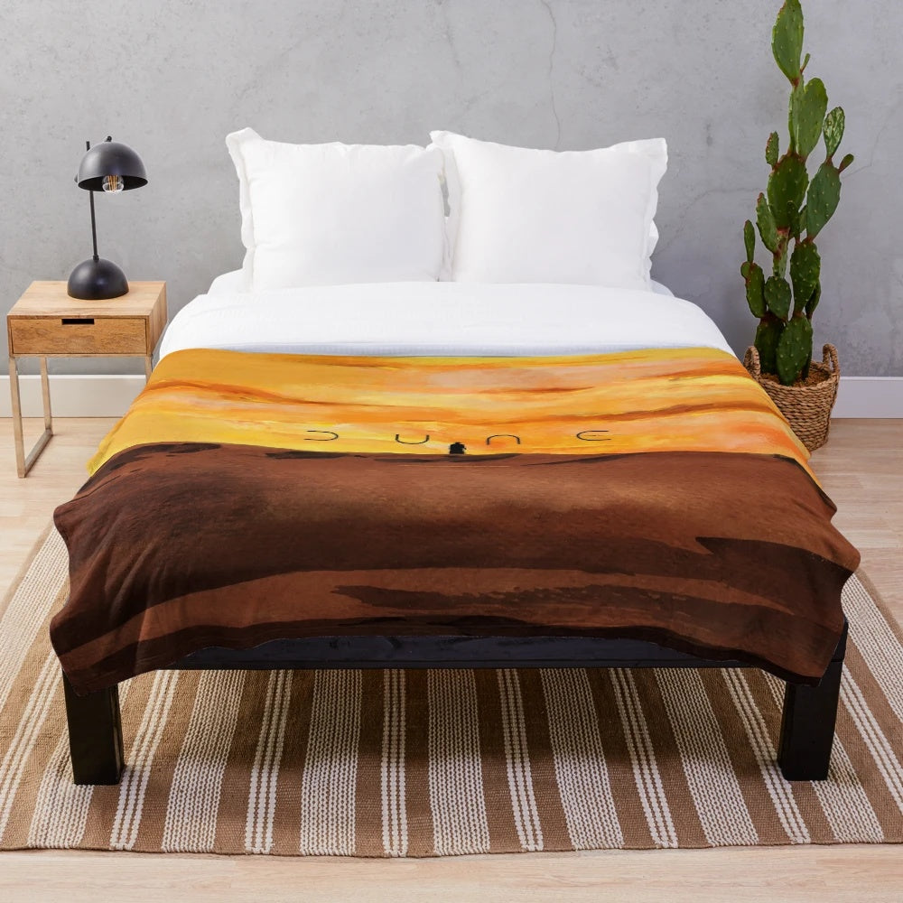 Dune-inspired plush blanket with a captivating desert sunset design