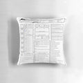 Dungeons and Dragons 5th Edition character sheet printed on a plush pillow with a leaf pattern design.