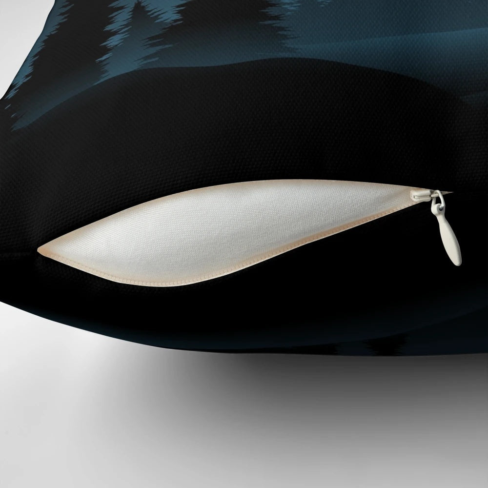 Pillow featuring a mountain landscape under a full moon, perfect for Dungeons & Dragons and other tabletop RPG enthusiasts.