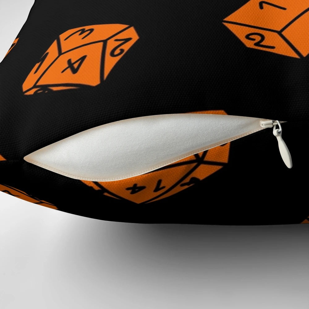 Orange Dungeons & Dragons dice repeating pattern throw pillow