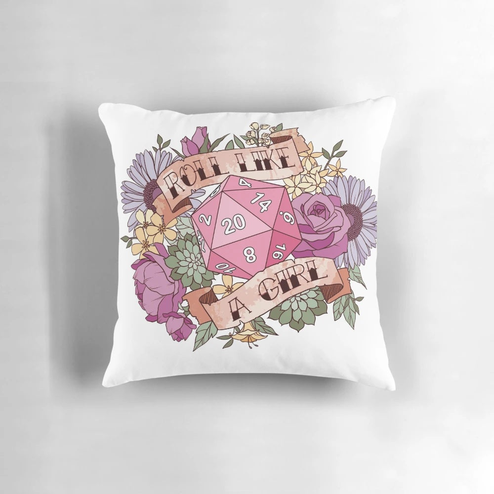 Dungeons and Dragons inspired pillow with fantasy and roleplaying game design
