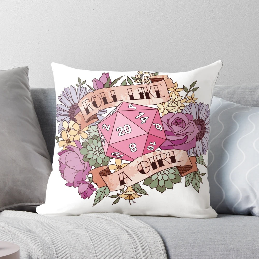 Dungeons and Dragons inspired pillow with fantasy and roleplaying game design