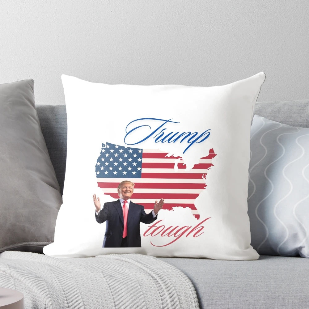 Trump American Tough" pillow with American flag design