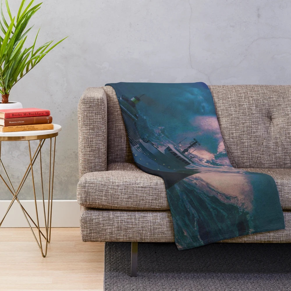 Dureall Edmund Fitzgerald Inspired Plush Blanket with ship, lake, and storm imagery