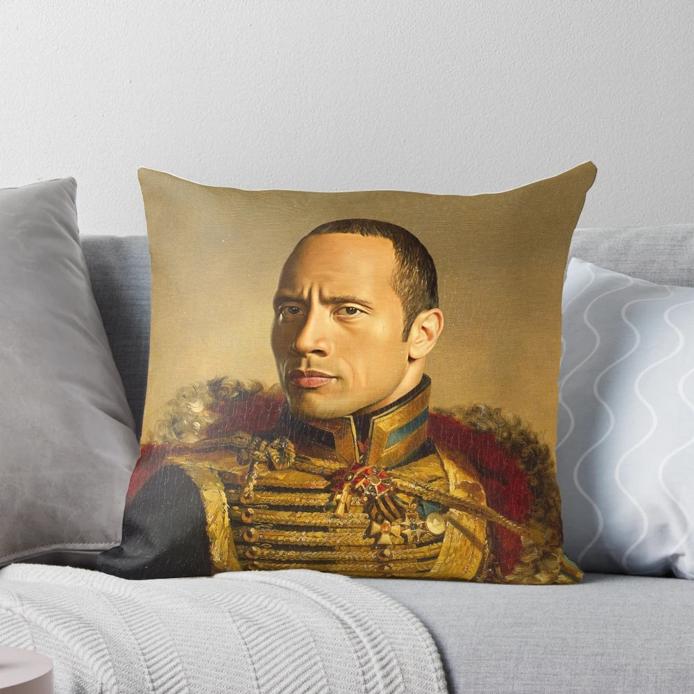 Custom Dwayne Johnson portrait pillow with artistic Photoshop edit