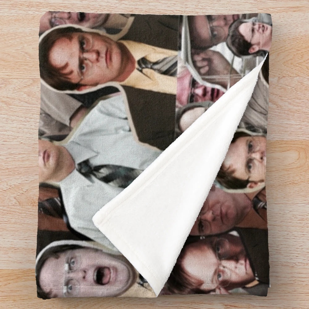 Dwight Schrute inspired office plush blanket with The Office TV show graphics