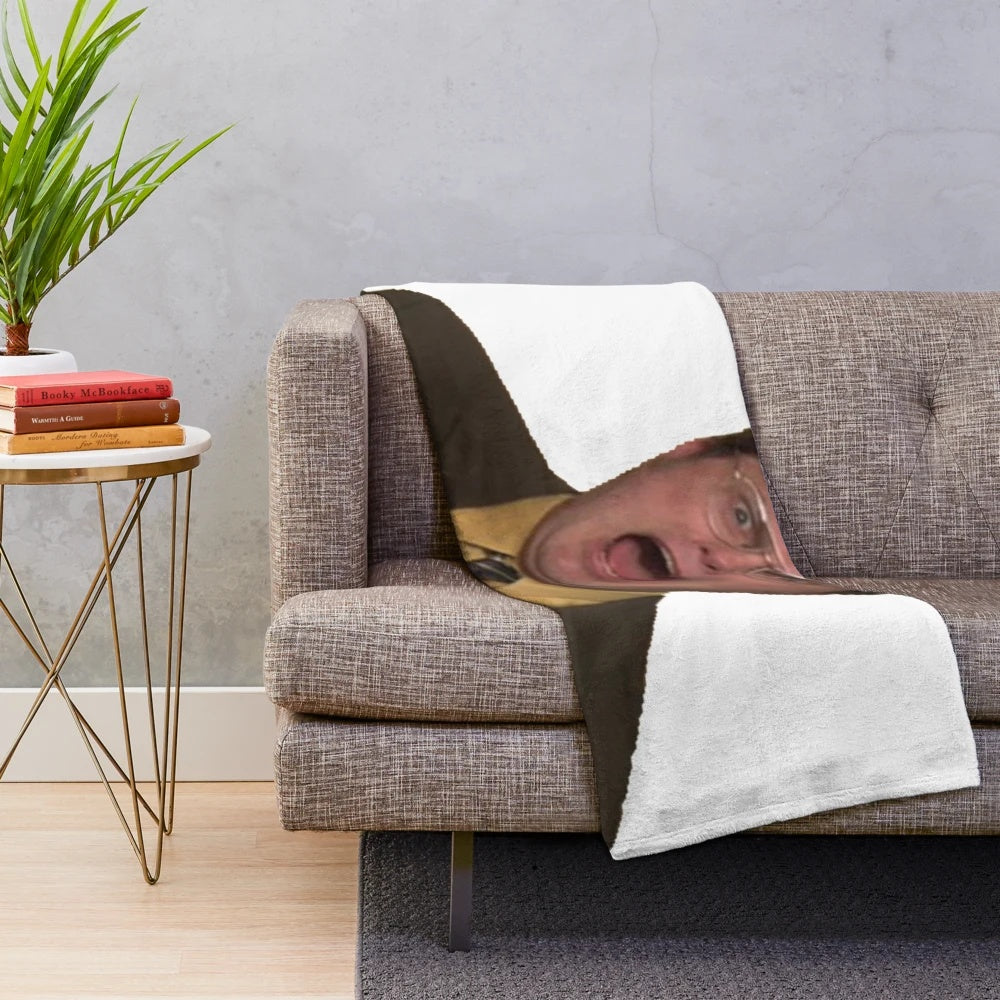 Dwight Schrute-inspired screaming plush blanket featuring a character from the popular TV show "The Office