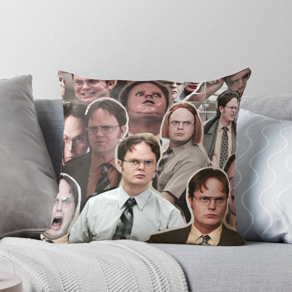 Dwight Schrute themed office pillow with a stylized design inspired by the popular TV show The Office